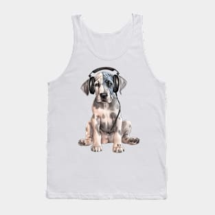 Watercolor Great Dane Dog with Headphones Tank Top